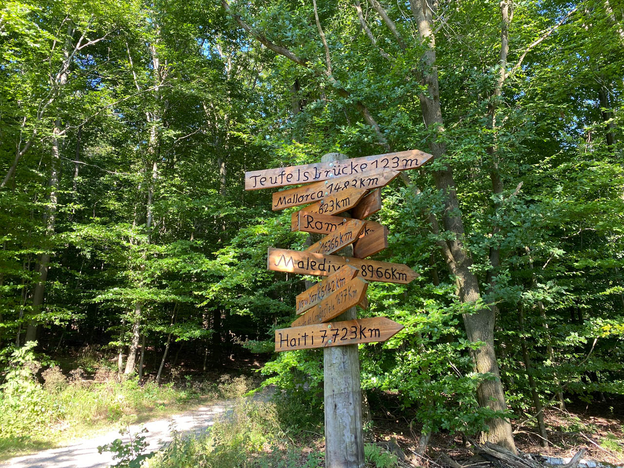 Wegweiser in die weite Welt im Deister - Mittelgebirge in Niedersachsen